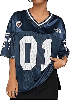 Jersey Shirts for Women Y2k Graphic Number Oversized Tees V Neck Half Sleeve Cute Soccer Streetwear T Shirt Tops