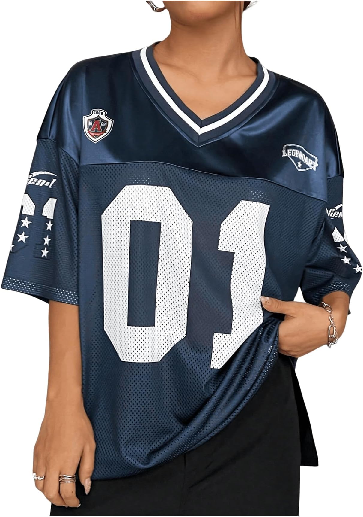 Floerns Women's Camo Print Team Sports T Shirts V Neck Basketball Jersey Tee Shirts