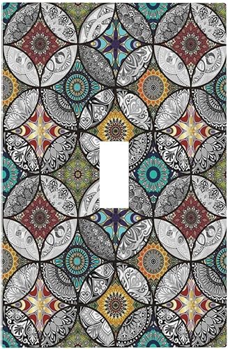 Boho Talavera - Cubierta decorativa para interruptor de luz de 1 cuadrilla, placa de pared de palanca única, placa eléctrica para decoración de