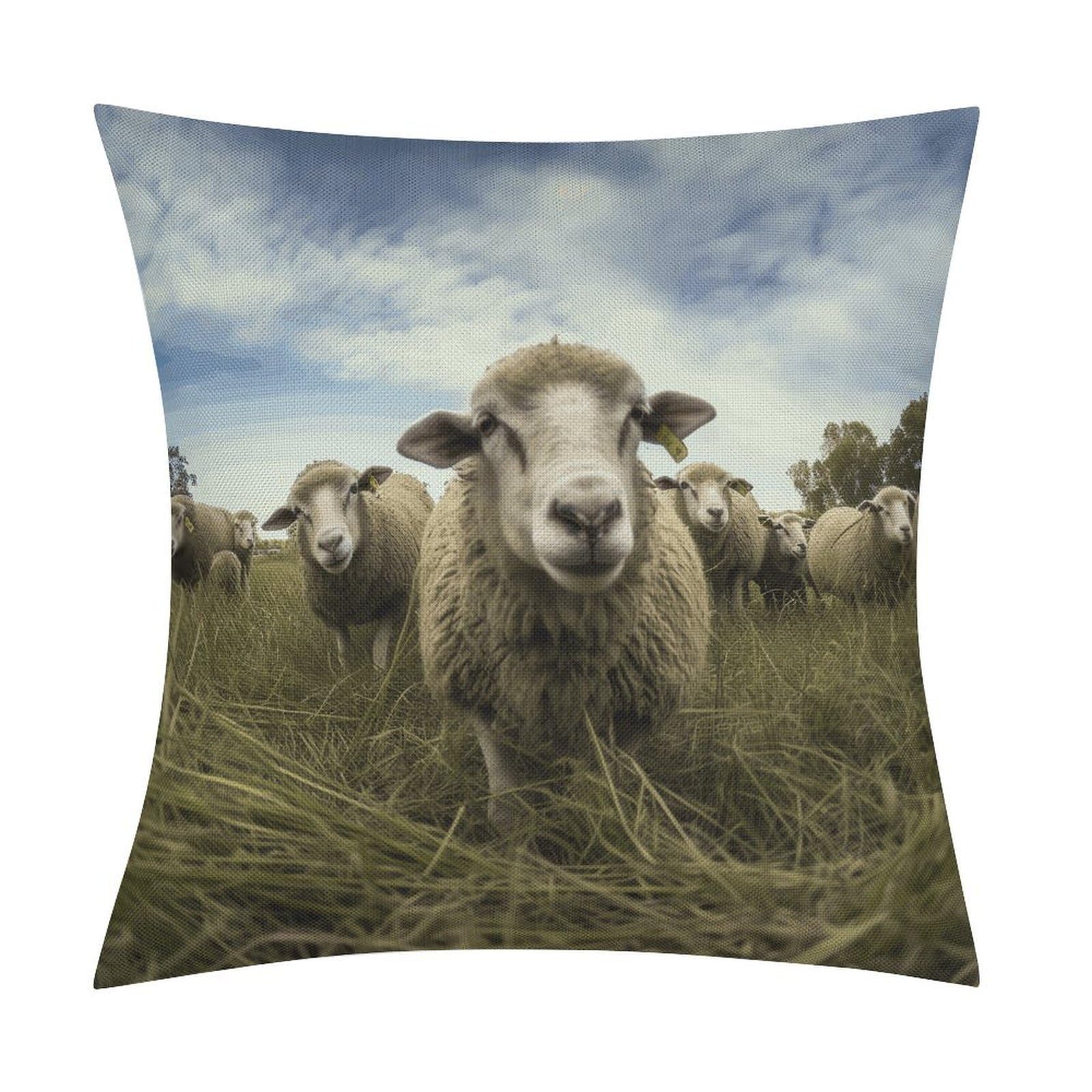 Fodpand Style Flock Of Sheep Pillow Covers 18X18 Inch, Pillow Cases Boho Farmhouse, Throw Pillow Covers For Couch Sofa Bed Spring Home Decor