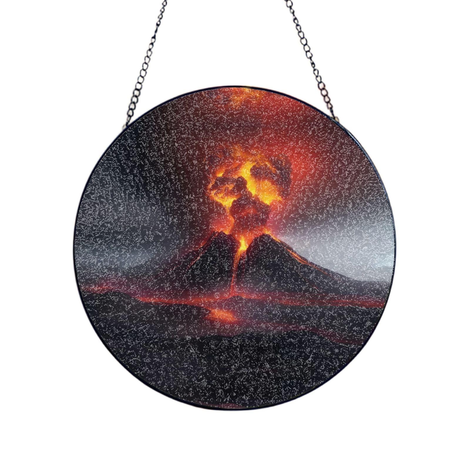 Poezjzw Stained Glass Window Hanging - Volcano Eruption Sun Catcher For Door Garden Home Decor Christmas Mother'S Day Birthday Gifts 6in（15cm）