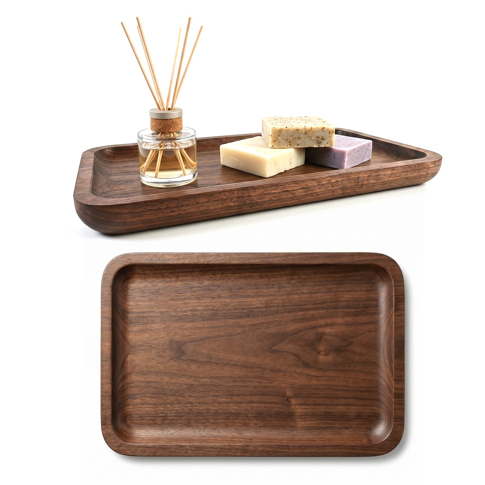 Small Walnut Wood Serving Trays and Platters - Wooden Mini Charcuterie Boards, Rectangle Cheese Board for Food, Bathroom, Home Decor, Kitchen Counter, Key Tray, 25x14 CM
