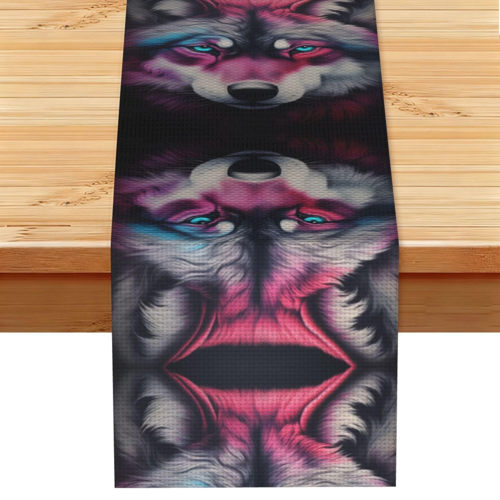 The wolf with blue eyes Linen Feel Table Runner Wedding Party Home Decoration