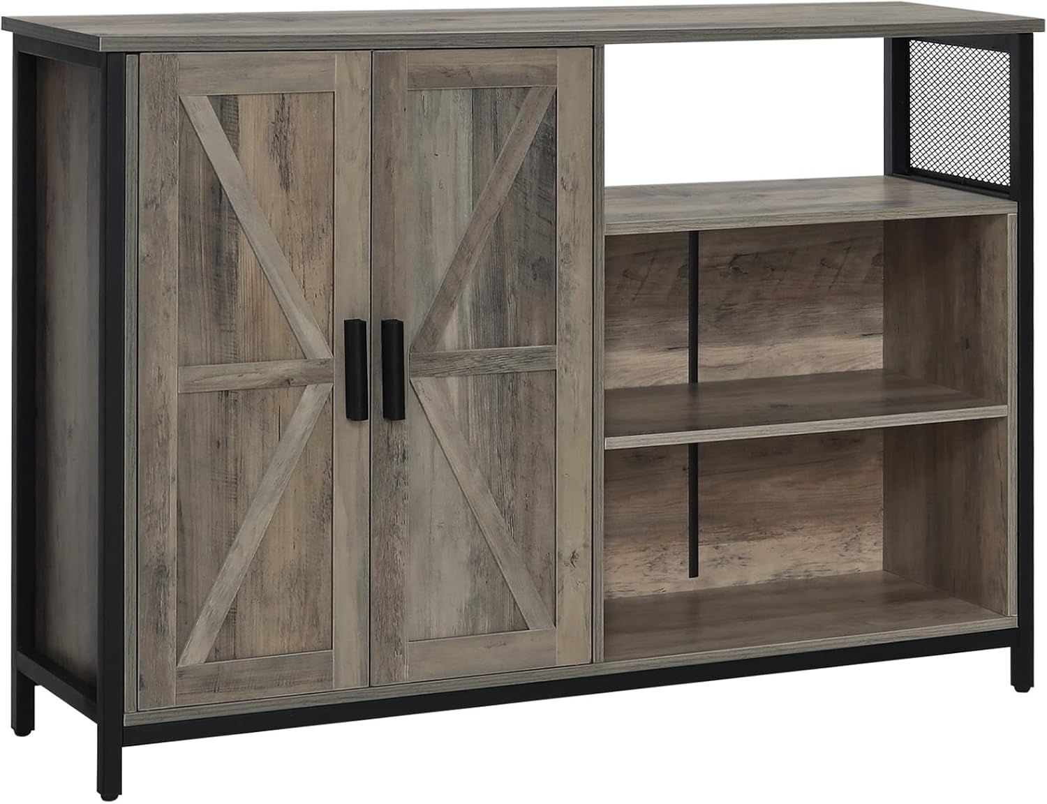 WEENFON Floor Storage Cabinet, Buffet Storage Cabinet with 2 Barn Doors, Industrial Sideboard with Adjustable Shelves, Buffet Table for Dining Room, Living Room, Kitchen, Rustic Oak