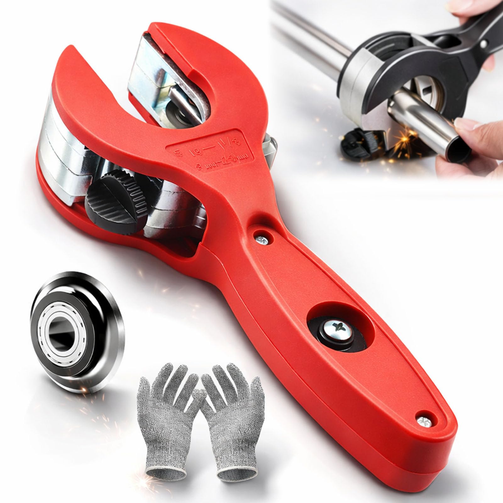 Ratchet-type Pipe Cutter, One-hand Fast Pipe Cutting Tool, for Cutting 5/16-1-1/8 inch Stainless Steel Copper Aluminium PVC, Compact Ratcheting Tubing Cutter for Plumbing, HVAC (Red,8-29mm)