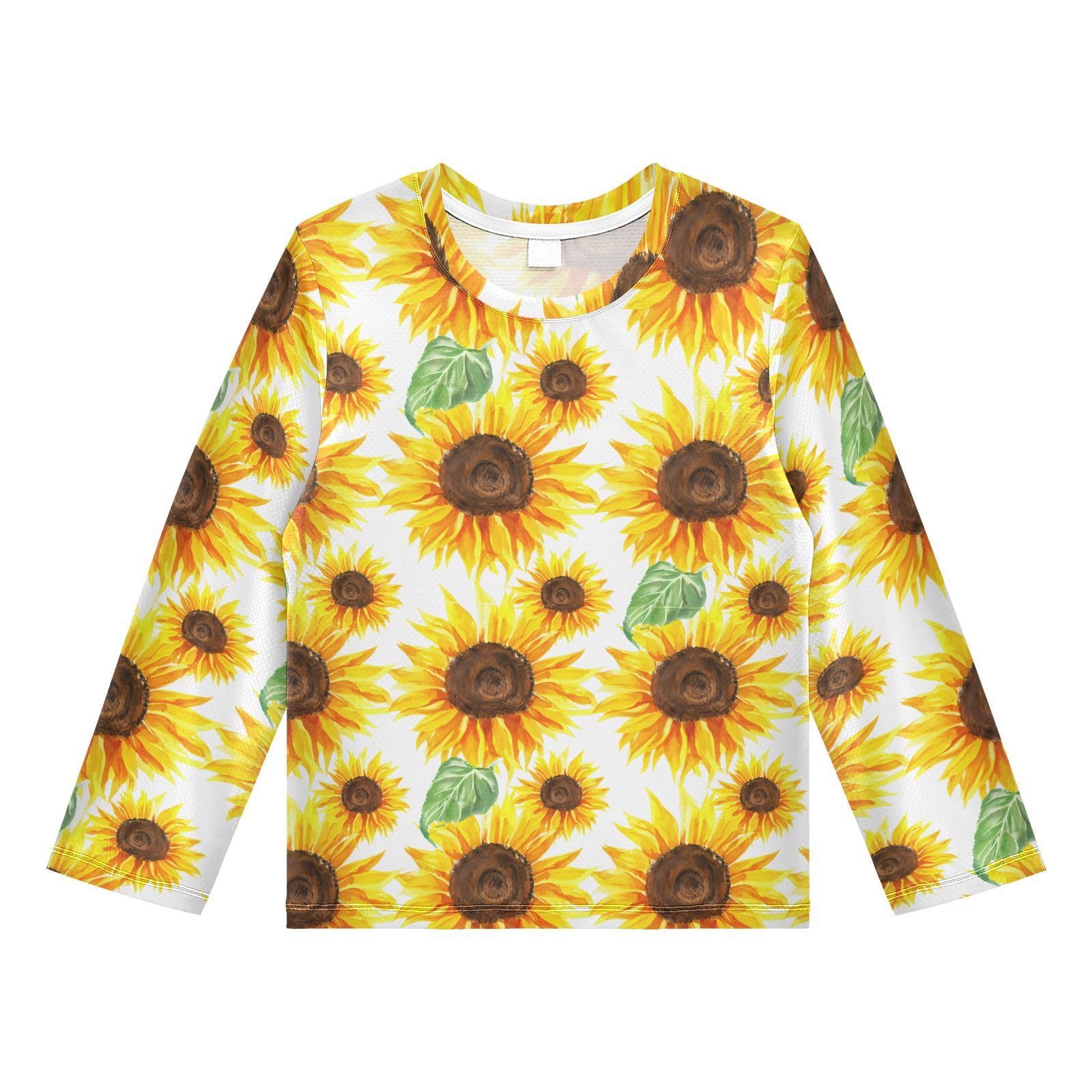 Leaf Watercolor Sunflowers White Rash Guard Shirt for Boys Sun Protection Shirt for Kids Toddlers UPF50+ 5-6T