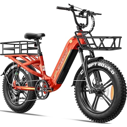 FREESKY 1800W Step-Thru Electric Bike for Adults, 48V 25Ah Samsung Cell Battery 105 Miles & 33MPH Ebike, 20" Fat Tire E Bike, Full Suspension for Cargo Electric Bicycle,UL2849 Certified by TÜV