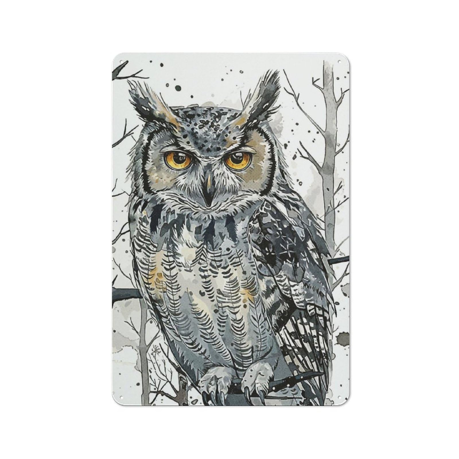 Junmoney Portrait Owl Paint Bistro Style Bistro Metal Sign 30X20cm Featuring Shop Wall Decor For Takeaway, Bar, Kitchen Or Counter Area