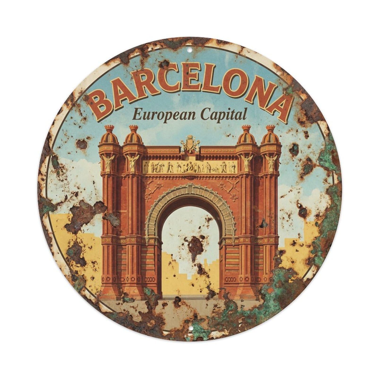 Metal Tin Sign Vintage Travel Barcelona Spain Relic