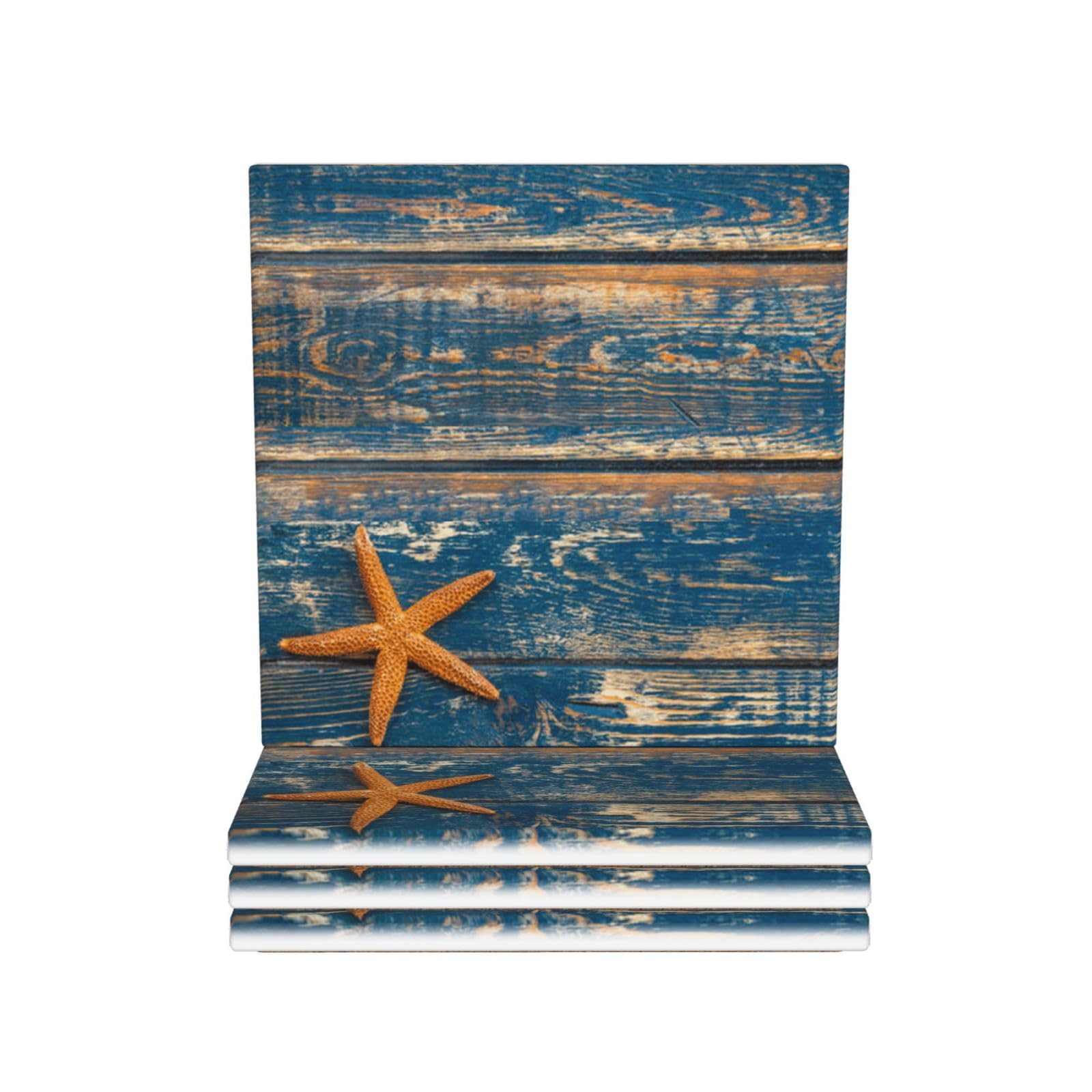Lot de 4 dessous de verre en céramique Motif étoile de mer