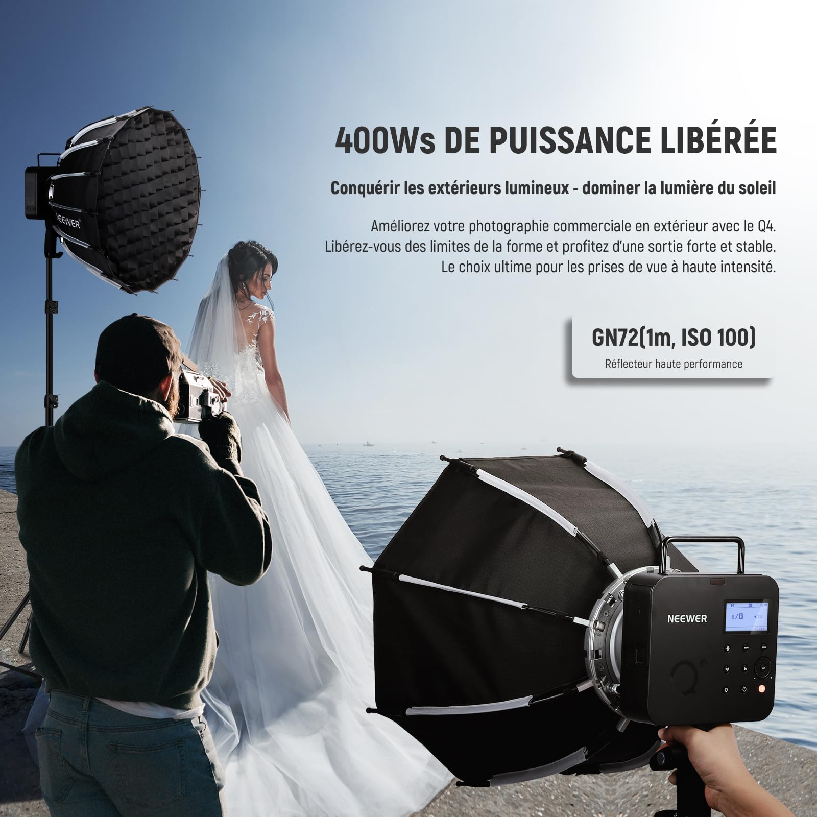 NEEWER Q4 400W Flash Stroboscopique 2.4G TTL Déclencheur QPRO-C Compatible avec Canon 1/8000HSS/30W Lampe Modélisation/400 Pleine Puissance/0,01-1,2s Recyclage pour Photographie de Mariage Extérieur