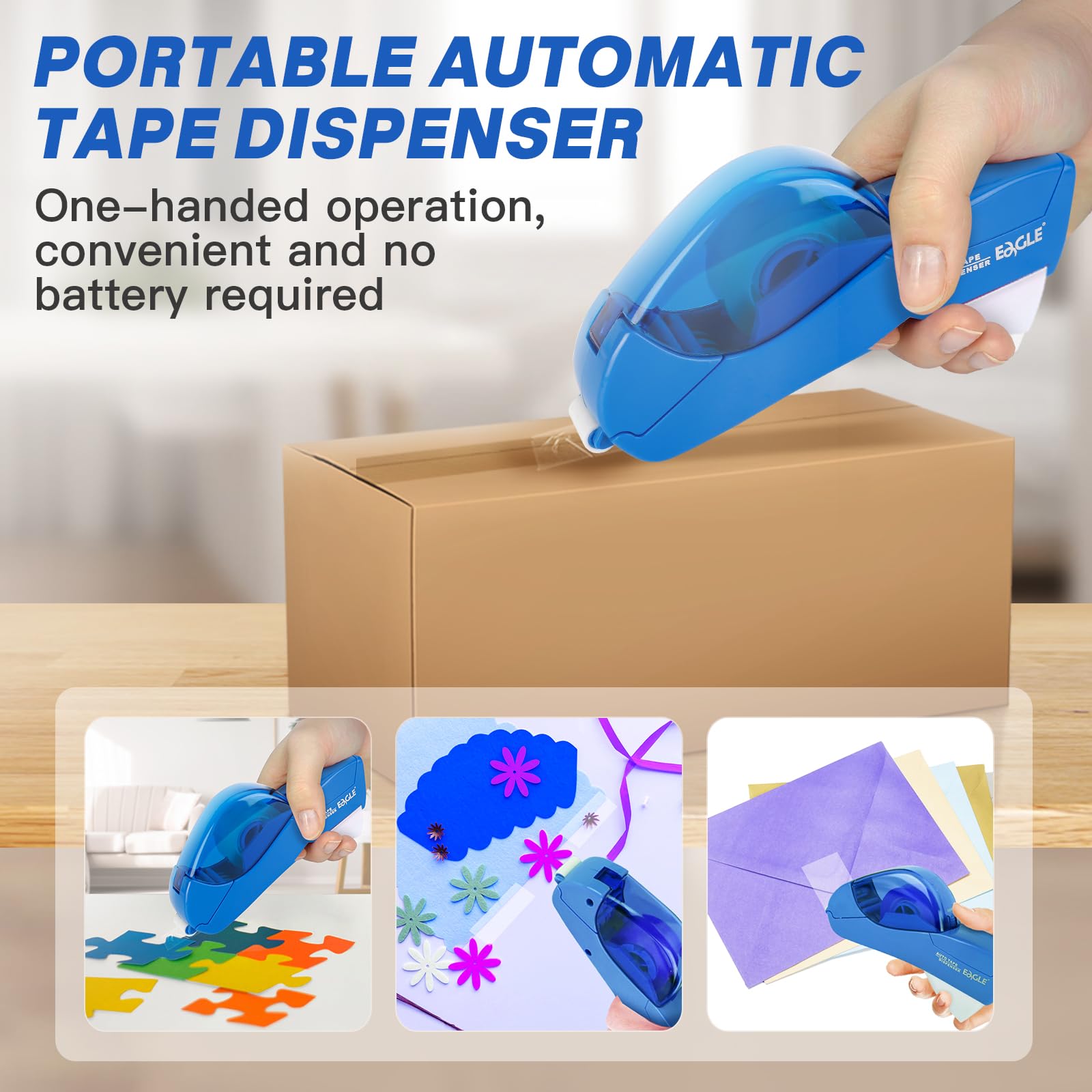 Eagle Automatic Tape Dispenser and Tape Gun with 1 roll 1/2 inch(12mm) and 1 roll 3/4inch (19mm) Tape (Blue) - Image 4