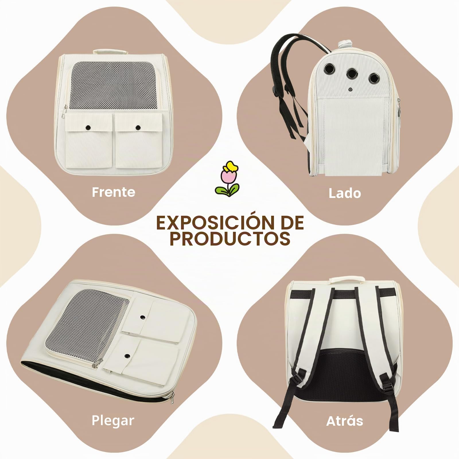 YooxArmor Mochila Transportadora para Gatos Perro,Bolsa Plegabl Transportin Mochila para Mascotas hasta 8 kg con Ventana de Malla,Blanco