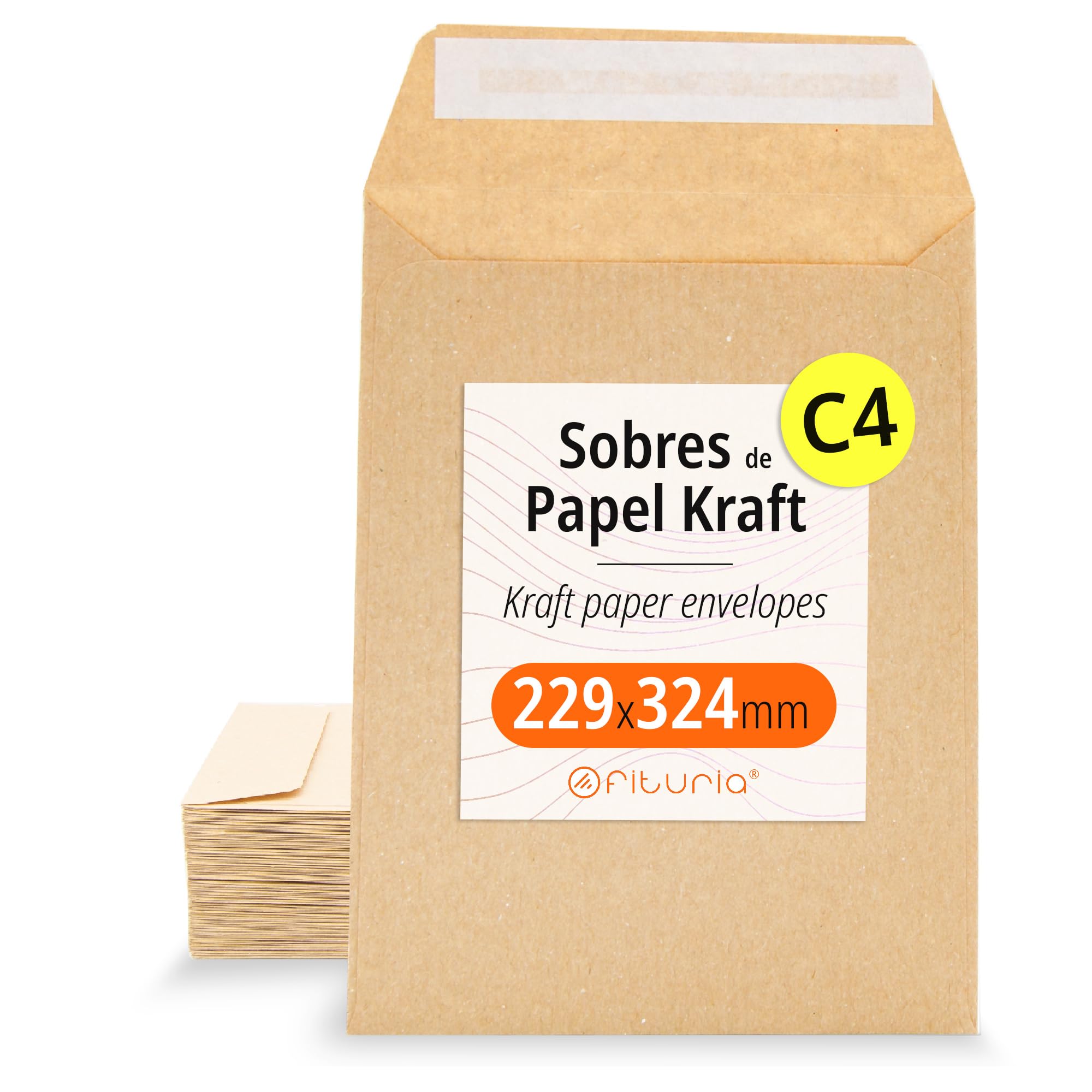 Buste di Carta Kraft, Buste per Documenti, Regali, Inviti di Matrimonio e Spedizioni, Sacchetti di Carta Resistenti e Versatili per Ogni Occasione, Formato C4 - Ofituria (229x324, 50 pz)