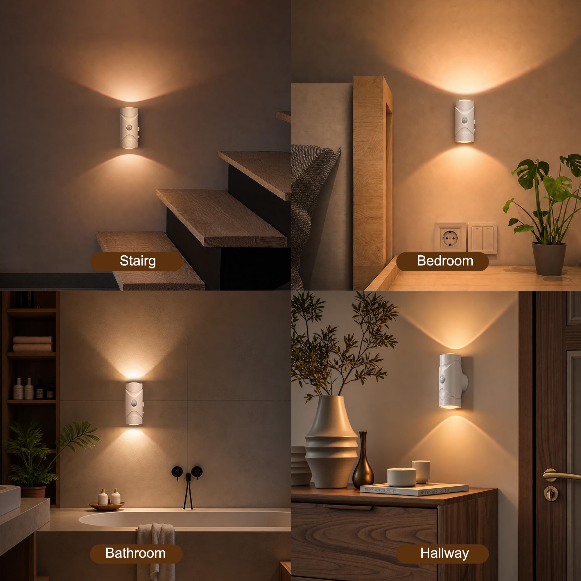 LED Nachtlicht mit Bewegungsmelder, Magnetisch Typ-C Aufladbar Treppenbeleuchtung Innen, 3000K-6500K Dimmbar 3 Modi (AUTO/AUS/EIN), 20H Dauerlicht Ohne Bohren Wandleuchte, für Innen, Aussen (4)