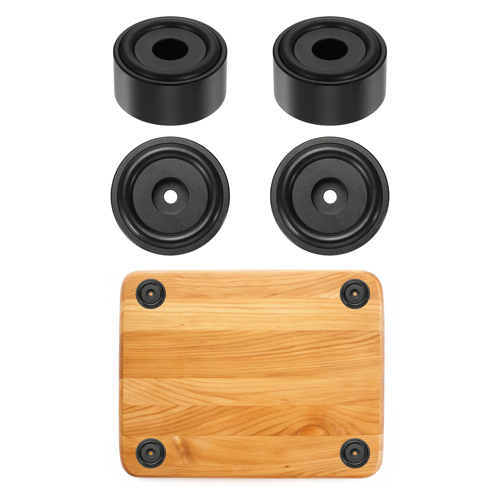 sourcing map 4Pcs Cutting Board Feet, 40x20mm Aluminum Alloy Speaker Stand Feet Anti Vibration Amplifier Foot with Silicone for Chopping Board Speaker Record, Black