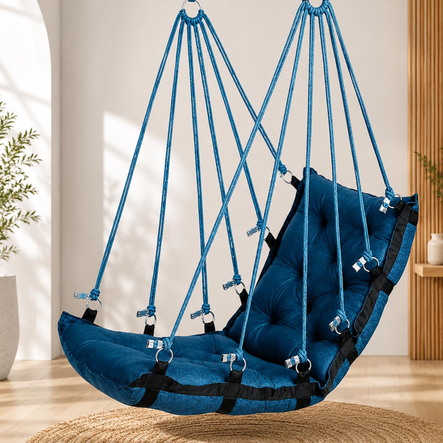 JULJULIA Hammock Swing Hanging Chair uyyala jula for Adult Kids Indoor Outdoor Balcony Sturdy Cotton Weave Max 200 kgs - HVY Blue- DN-1-image-26