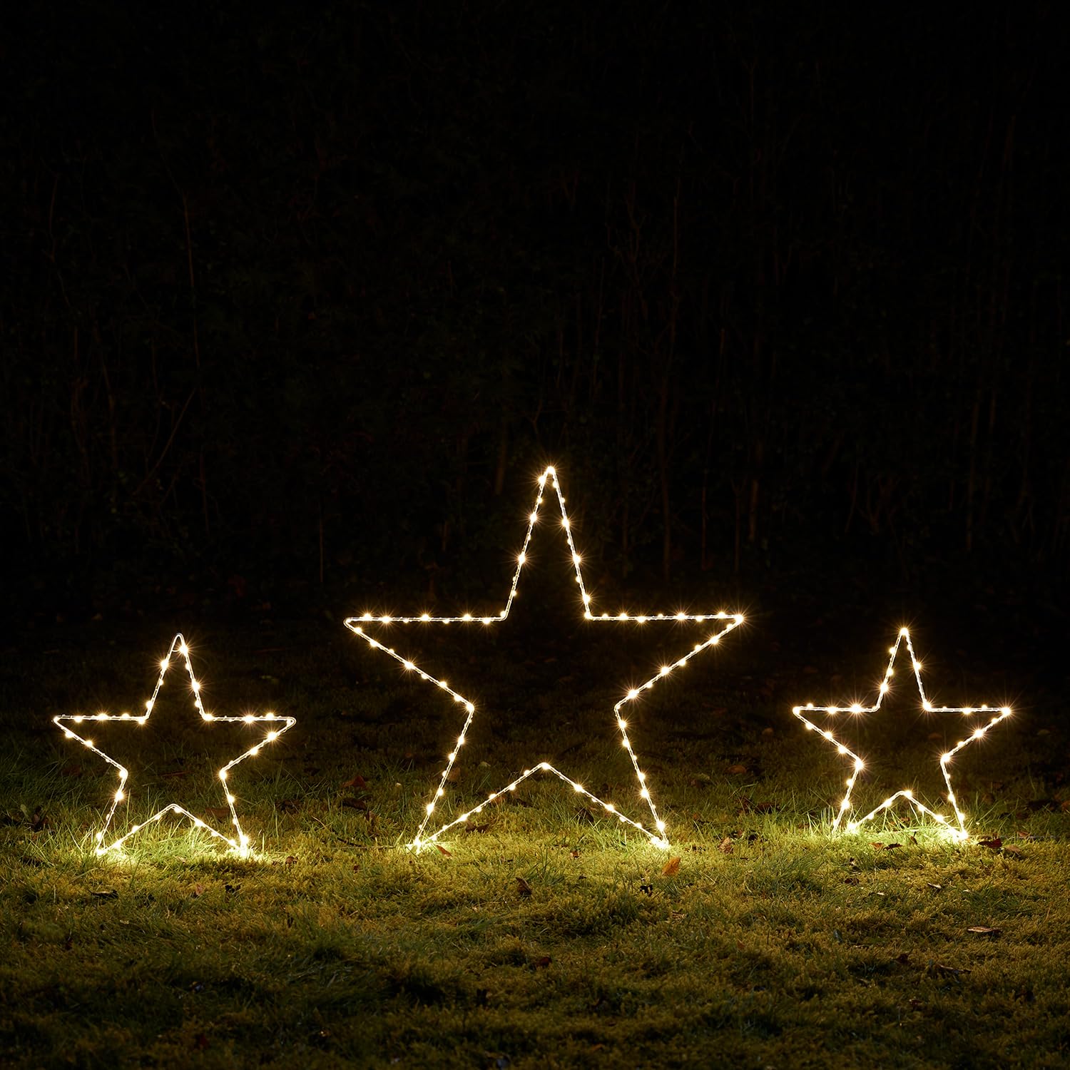 Lights4fun 3er Set Dual LED Stern Silhouetten mit Timer warmweiß Strombetrieben Weihnachtsdeko Außen