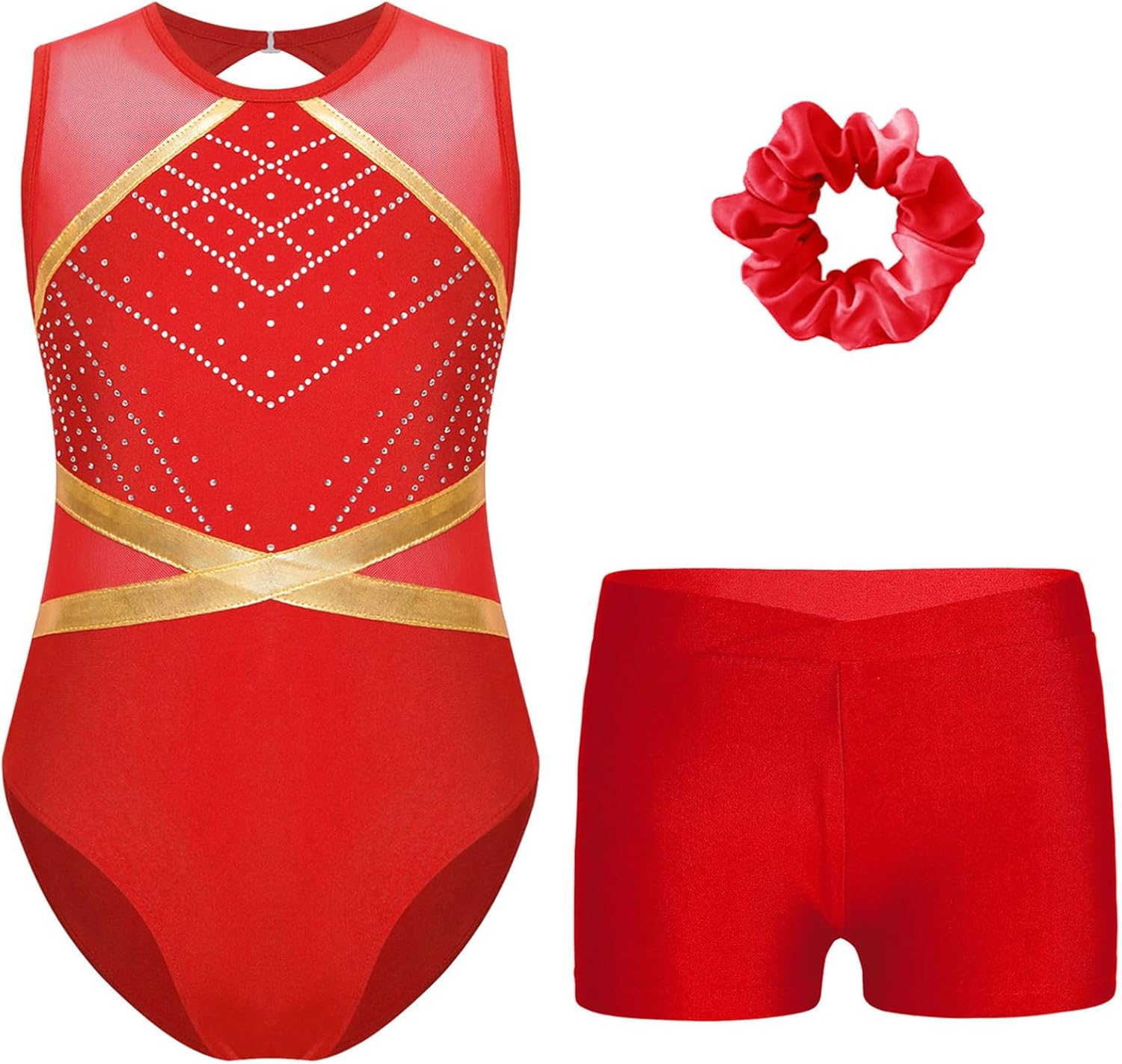 Miutii 3 stuks meisjes turnpak glitter gymnastiekpak met shorts