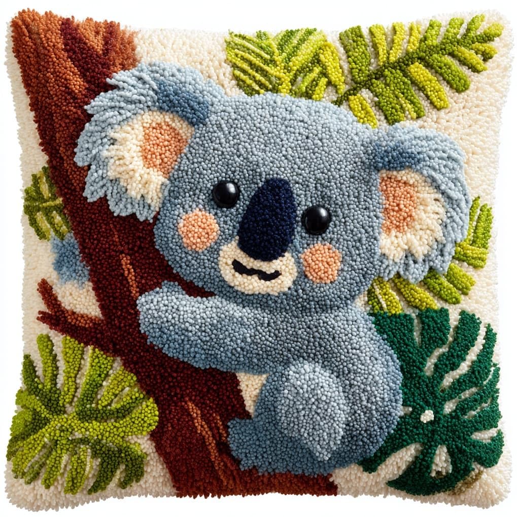 WallustrioaW Latch Hook Cushion Kits for Adults BeginnersTropical Koala,Handmade Crochet Craft Kits Cushion Cover Needlework for Home Decoration,17x17in