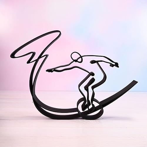 Escultura de surf, acento decorativo minimalista para entusiastas del surf y decoración moderna del hogar, diseño coleccionable (surfista atrapando