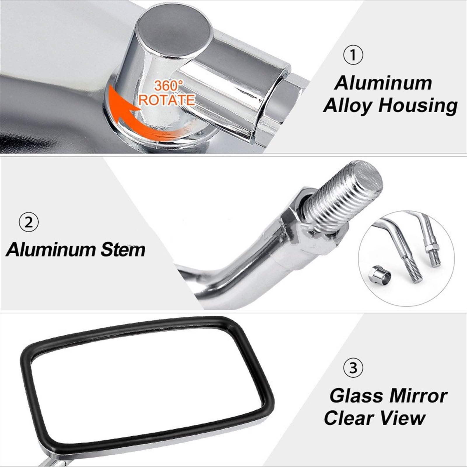 Spiegel für Motorrad Rechteckiger Fahrradspiegel, Aluminiumlegierung, Fahrradreflektor, Weitwinkel, Dreirad, Quad, Motorrad, Roller, Rückspiegel, links und rechts Rückspiegel Motorrad (Größe : 2PCS N