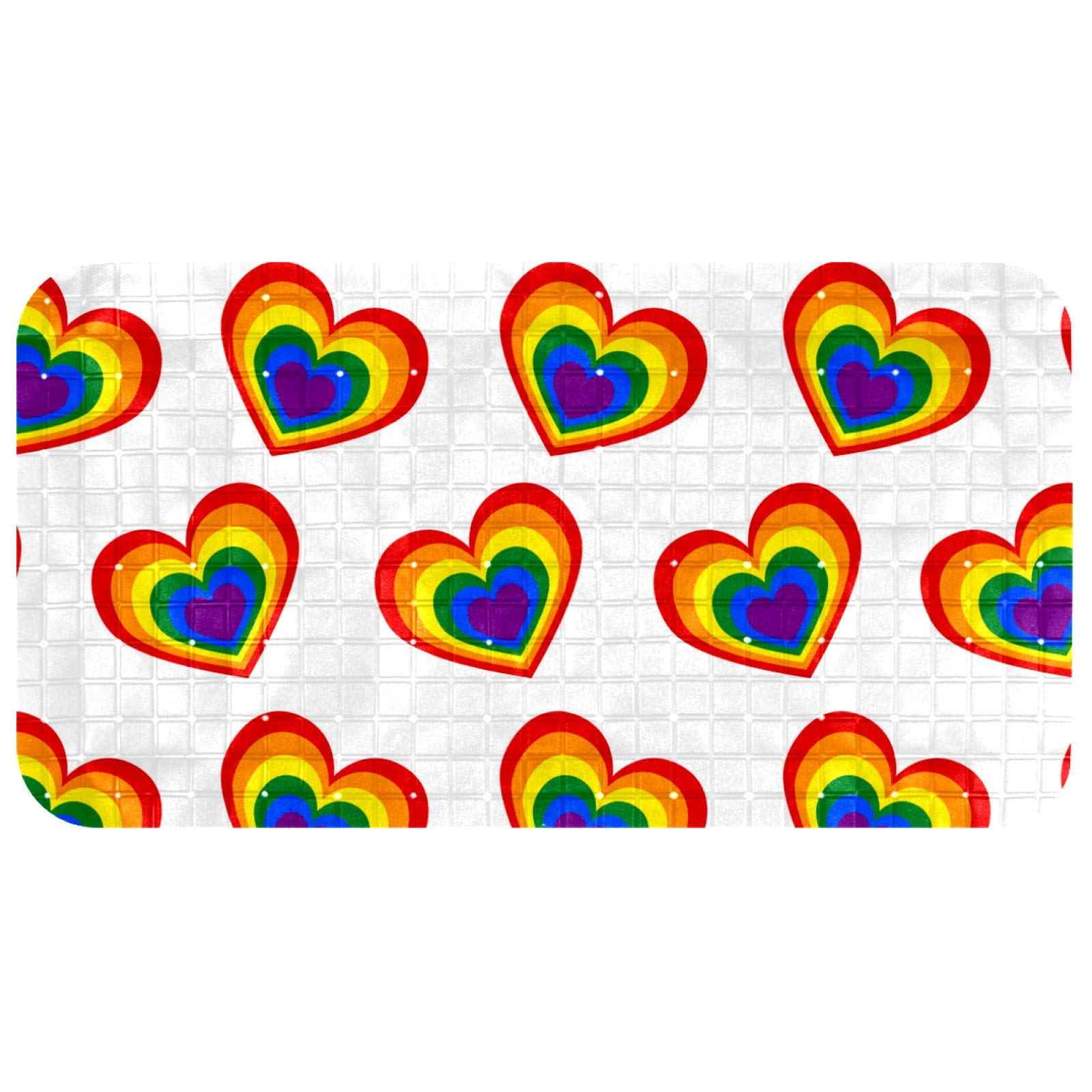 Tapis de salle de bain cœurs arc-en-ciel 37x68 cm avec ventouses