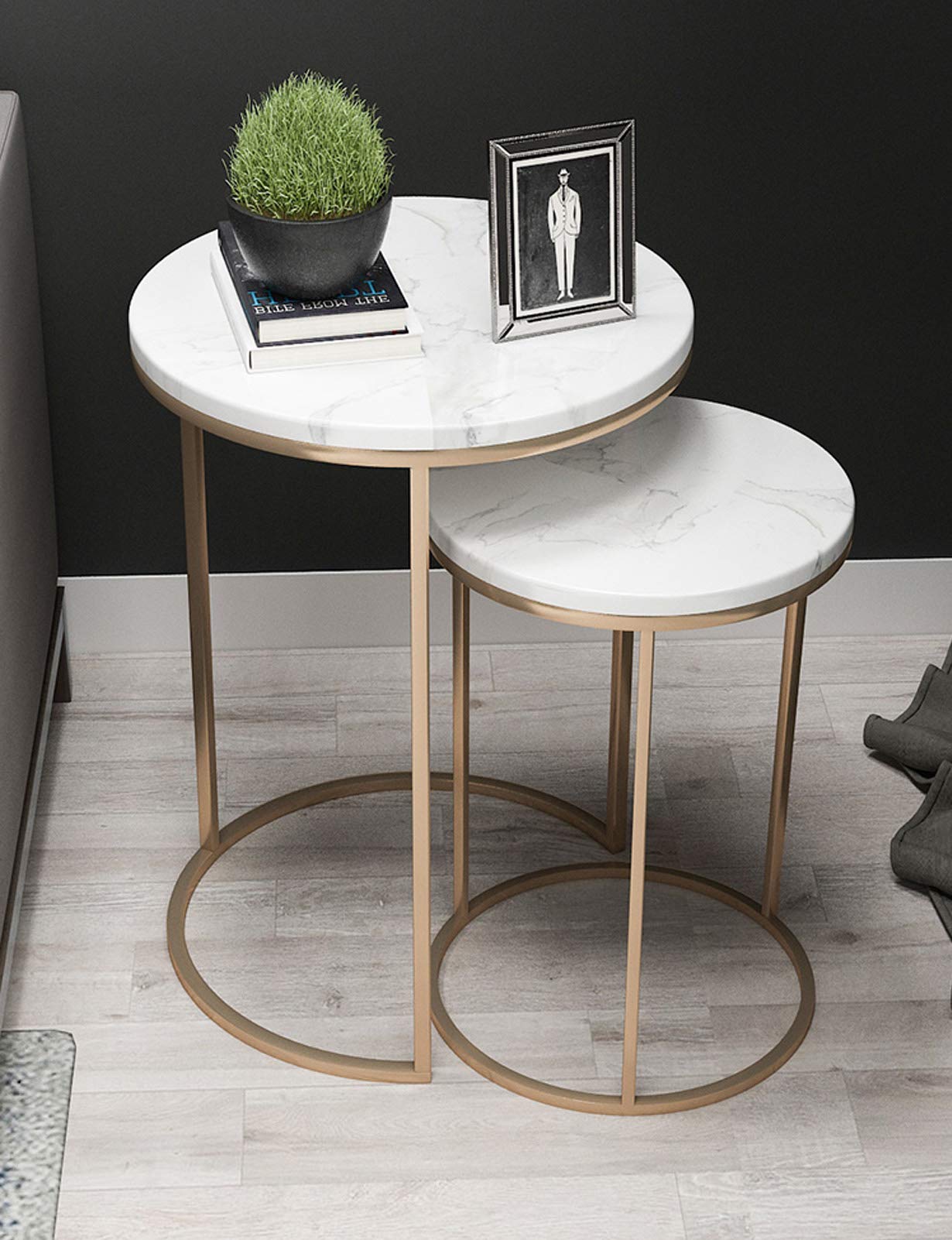 Amazon｜北欧ラウンド ネストテーブル、 大理石 スタッカブルコーヒー