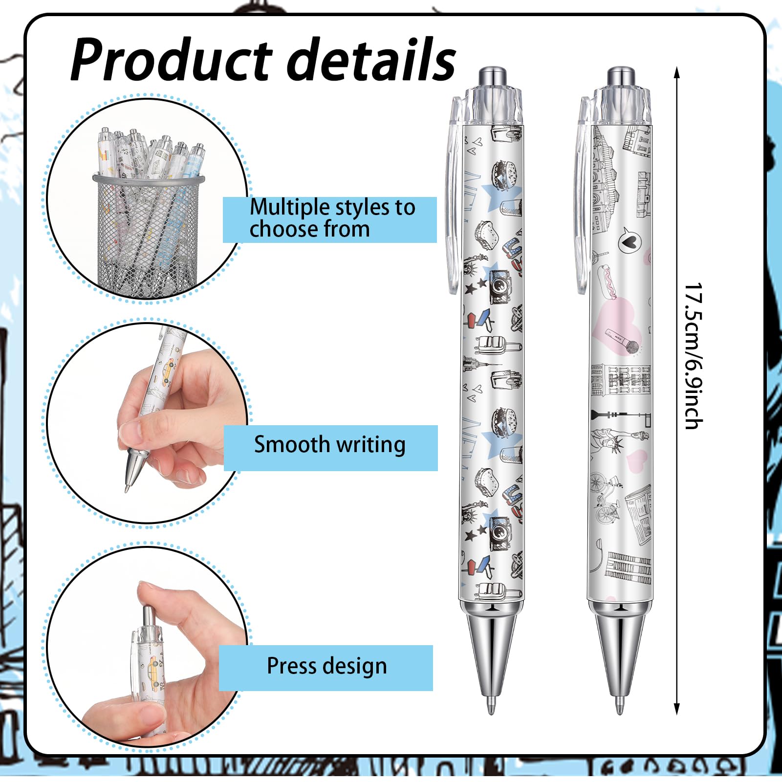Sayglossy 24 bolígrafos decorativos retráctiles de 0,5 mm, tinta de gel negra