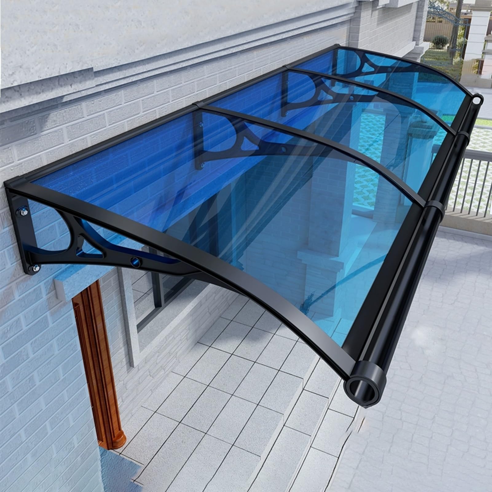 GJMSSMY Blue Outdoor Door Canopy, Rain Protection Awning, Porch Entry Cover, Roof Shelter for Sun/Snow/Rain, 100x160cm de Exterior, Durable Weather Shield
