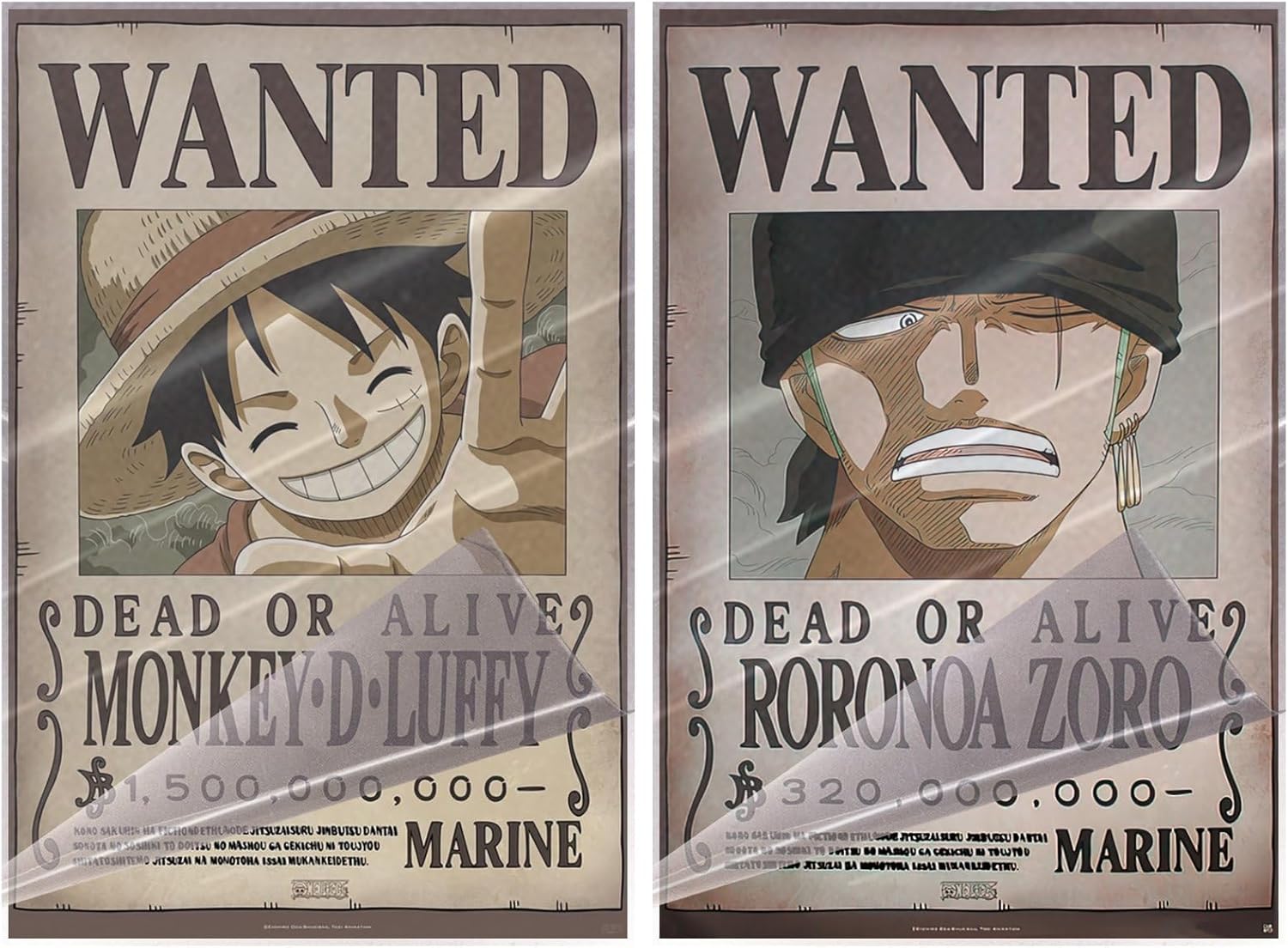 One Piece - Anime TV Show Poster Set (Wanted: Monkey D. Luffy & Roronoa Zoro) (Size: 24" x 36" each) (Laminated Posters)