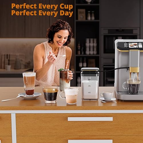Miniatura 2 de Garvee Máquina de café expreso totalmente automática, con espumador de leche, recetas de un solo toque, pantalla táctil intuitiva, presión de 20