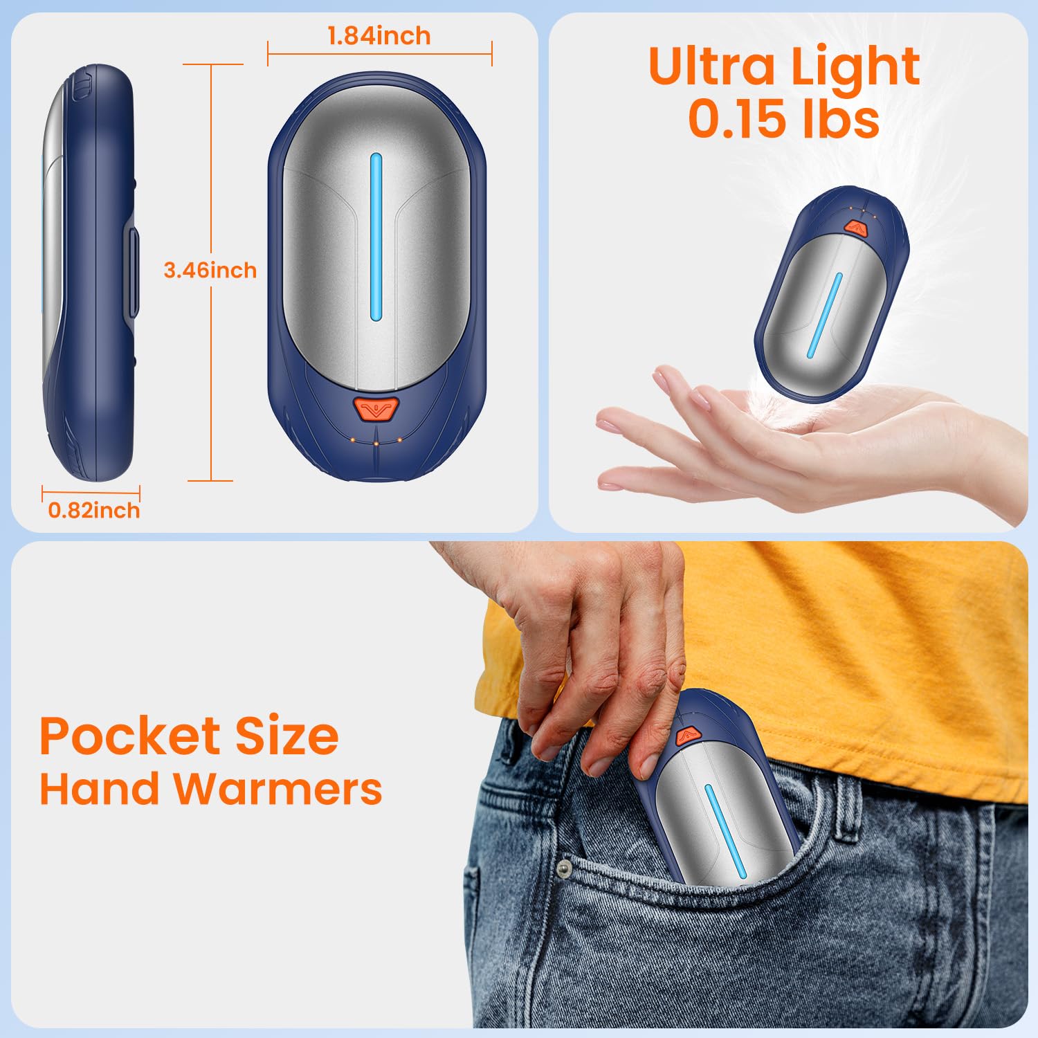LinjunFa Chaufferette Main Rechargeable 2 En 1 - 6000mAh Portable USB Électrique Pour Hiver
