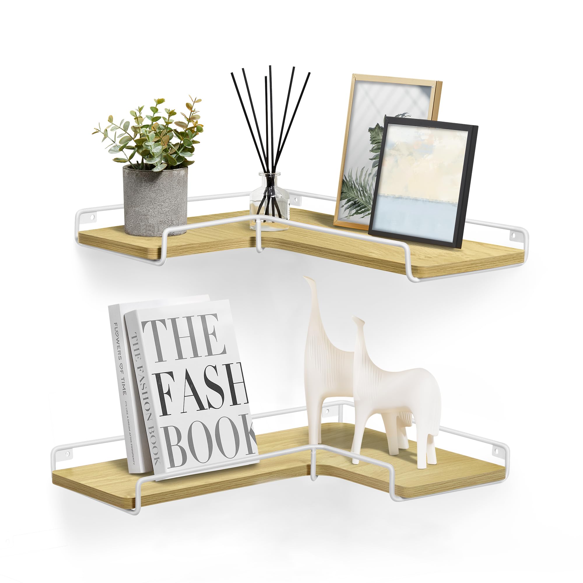 VASAGLE Floating Shelves, Set of 2, L-Shaped Corner Shelves for Wall, Corner Wall Shelf, Industrial Style, for Living Room, Bedroom, Kitchen, Natural Oak and Cloud White LLS831Y70The Forest Stewardship Council