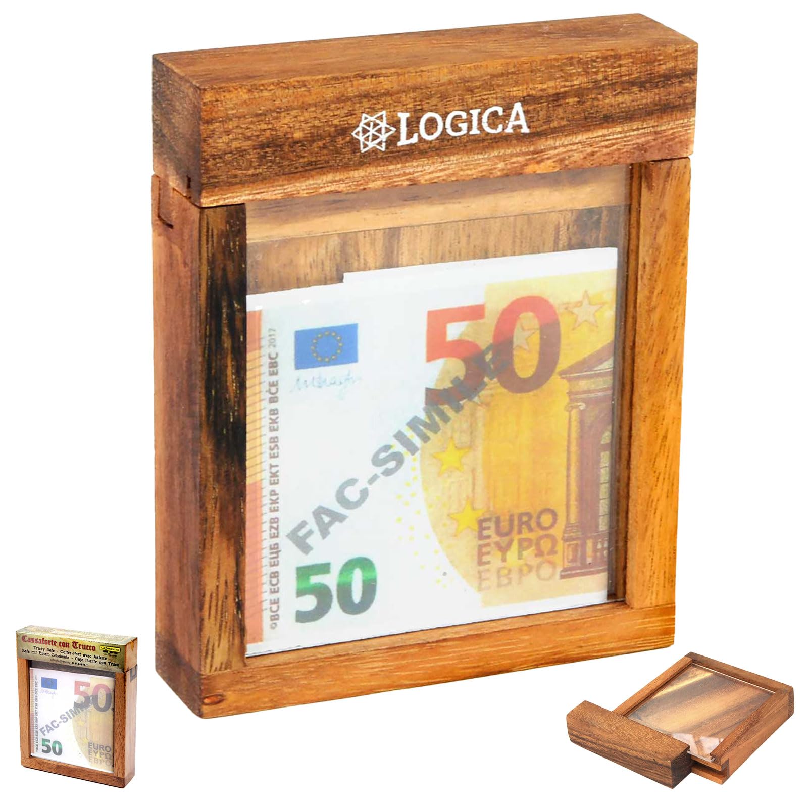Logica Giochi - Cassaforte con trucco M – Puzzle in legno pregiato, scatola segreta – Diffiicoltà 5/6 Incredibile – Collezione Leonardo da Vinci
