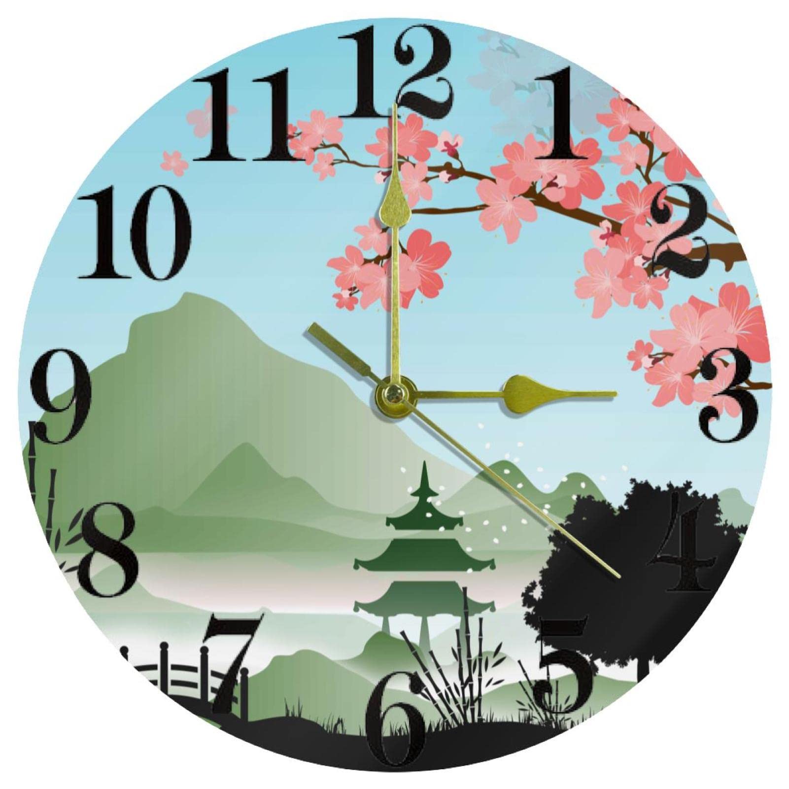 Horloge murale silencieuse à pile arbre à fleurs contre les bruits
