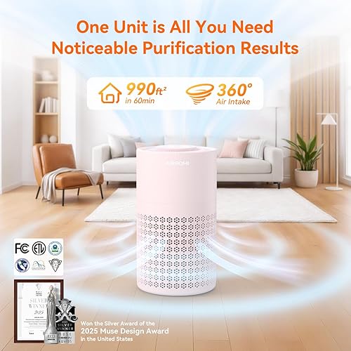 Miniatura 2 de Purificador de aire AIRROMI para dormitorio con filtro HEPA 3-en-1, purificador de aire para mascotas para el hogar con olor a orina de gato, cubre