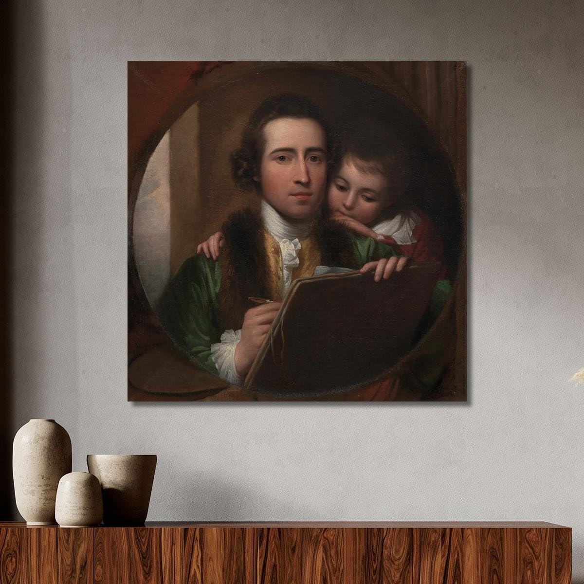 Der Künstler und sein Sohn Raffaello Benjamin West, bwt59 Kunstdruck auf Leinwand, Fine Art, gerahmt, fertig zum Aufhängen, hochwertig, 80 x 80 cm