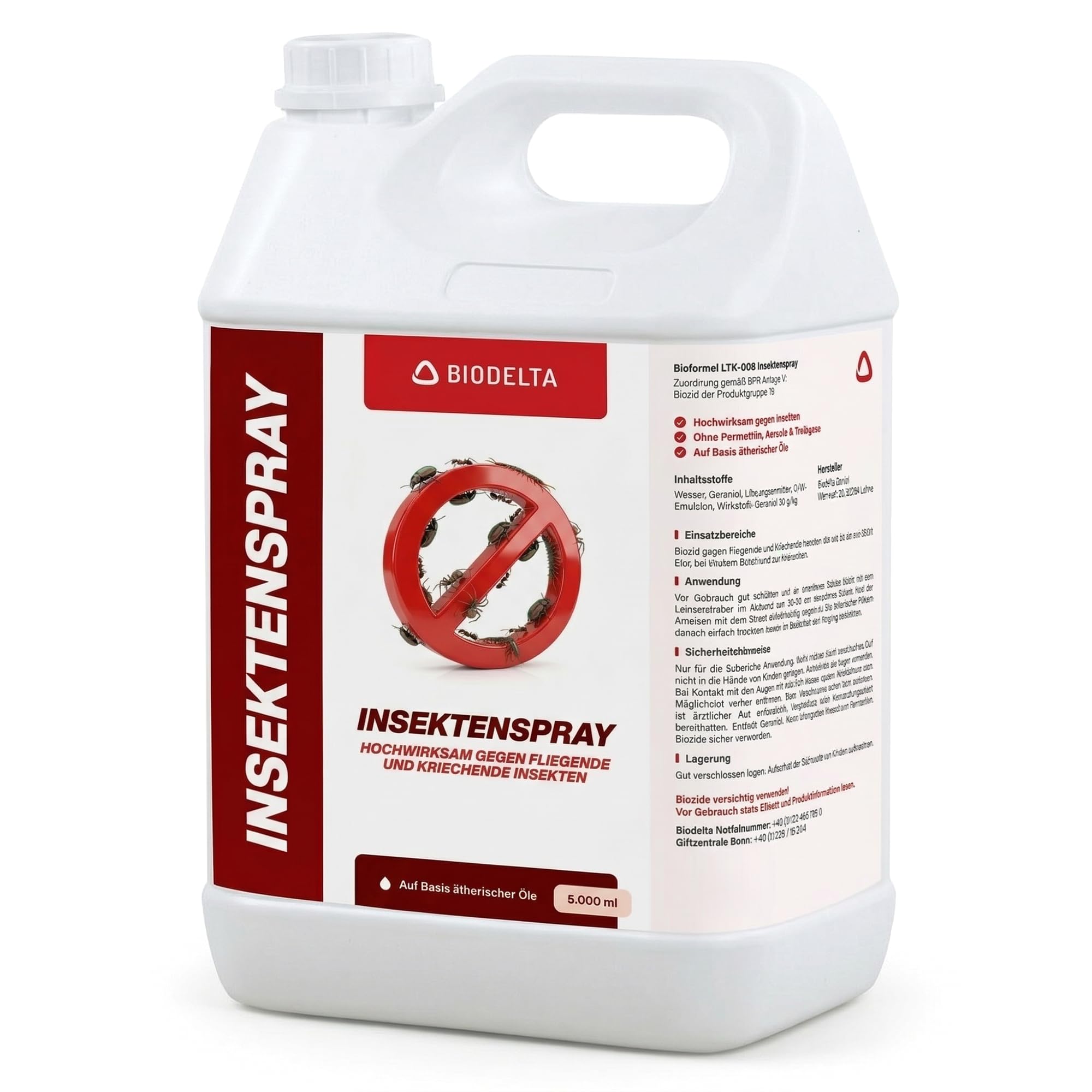 Biodelta LTK-008 Universal Insektenspray 500ml bis 5l – Sofortwirkung & Langzeitschutz – Anti-Ungeziefer Spray gegen Ameisen, Fliegen, Spinnen & Motten – Hochwirksam für Innen & Außen (5l)