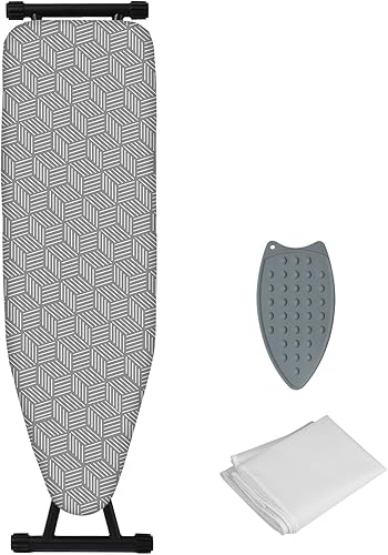 Tabla de planchar plegable de altura ajustable con almohadilla de hierro, cubierta resistente al calor, tubo de acero grueso, tabla de hierro