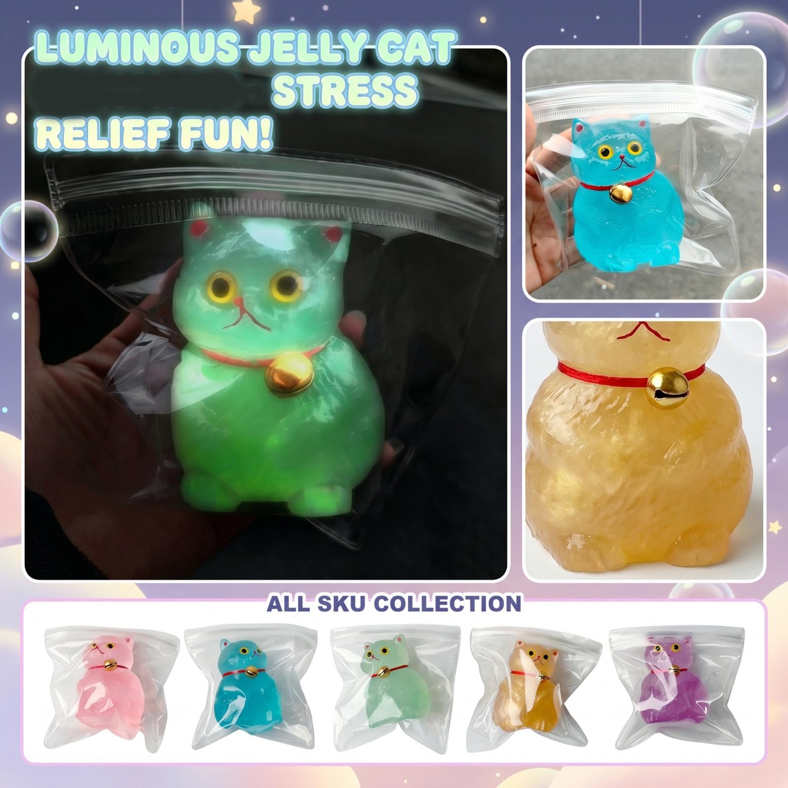 1 Stück Squishy Spielzeug Dunkeln leuchtende Katze, Sensory Stress Toy mit Maltose gefüllt, Squeeze Toy für Kinder und Erwachsene ADHD Autismus Entspannen Linderung von Angst