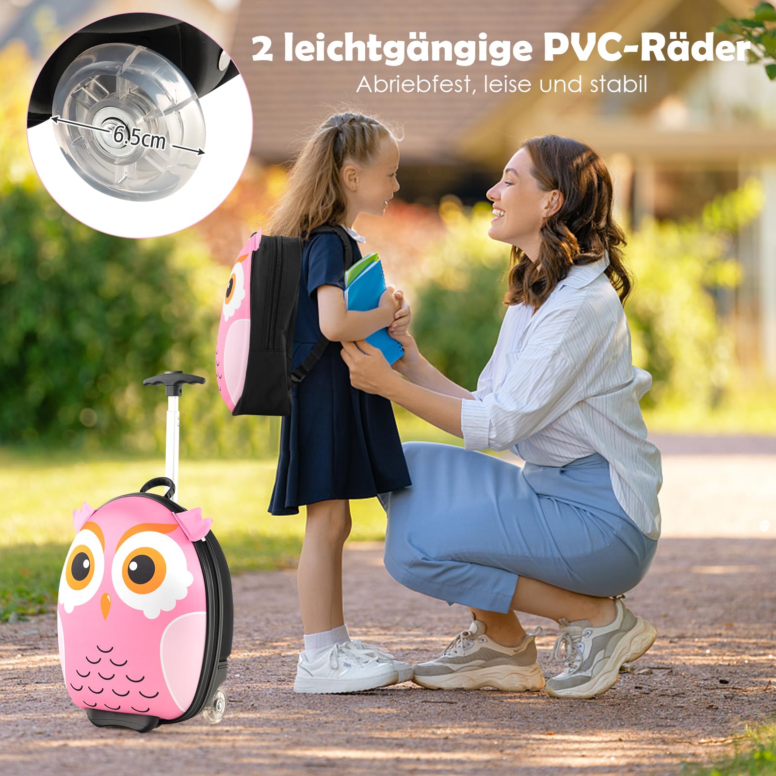 GOPLUS 2 TLG. Kinderkoffer mit Rucksack Kinder Reisekoffer Set Kinder Trolley Kinder Gepäck (Eule)