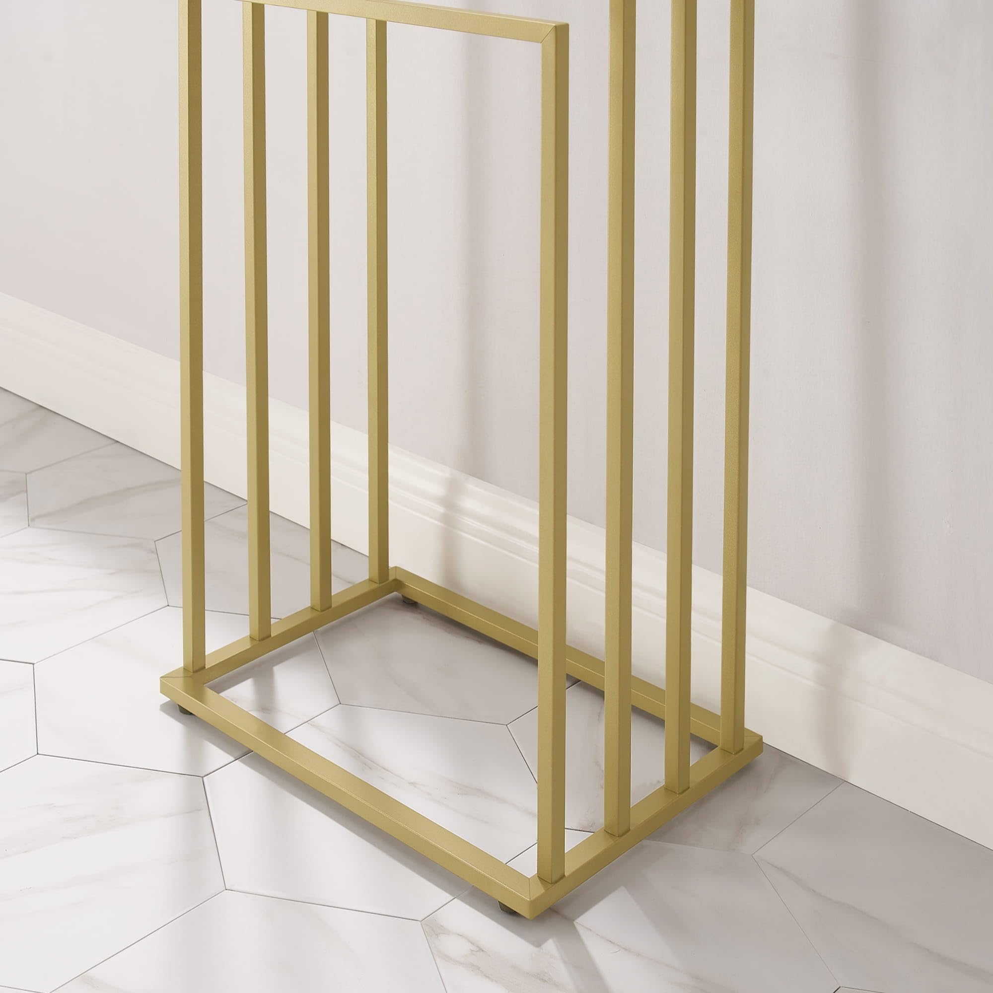 Toallero sin taladrar toallero de metal con 4 barras, toallero de pie, para baño o baño, 4 peldaños, de metal, dorado, 45 x 29 x 93,5 cm (ancho x profundidad x alto)