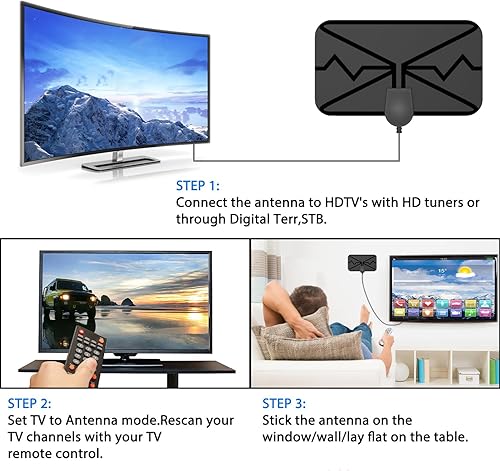 Miniatura 3 de Antena de TV para interiores, antena de TV digital - Compatible con 4K 1080p para Smart TV y todos los televisores antiguos - Amplificador de señal