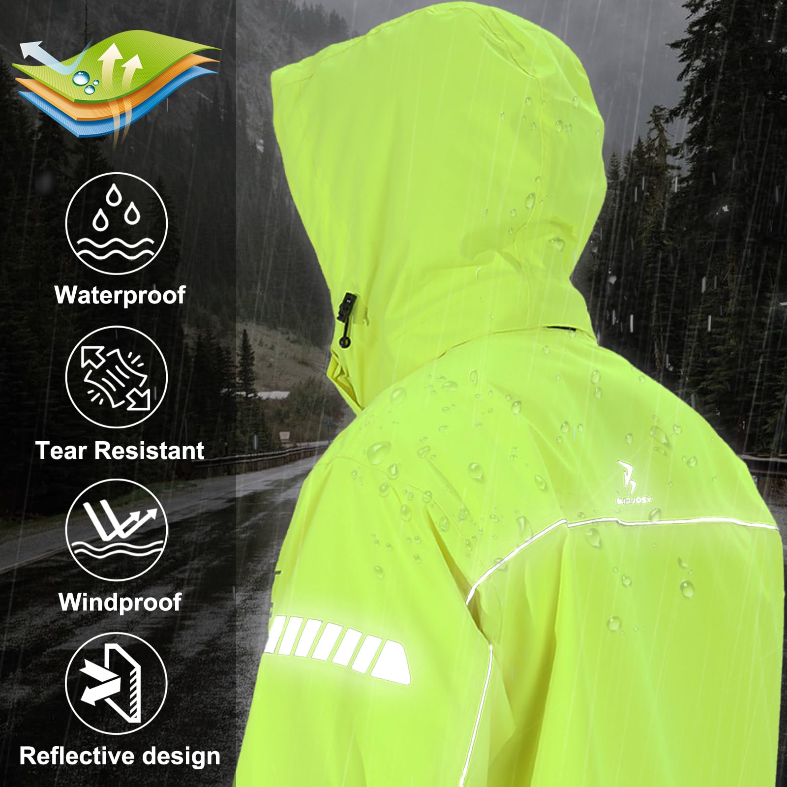 Combinaison de Pluie pour Homme, Réfléchissant Imperméable Veste et Pantalon de Pluie, Coupe-vent Vêtements de Pluie avec sac pour Extérieur Vélo Randonnée la pêche