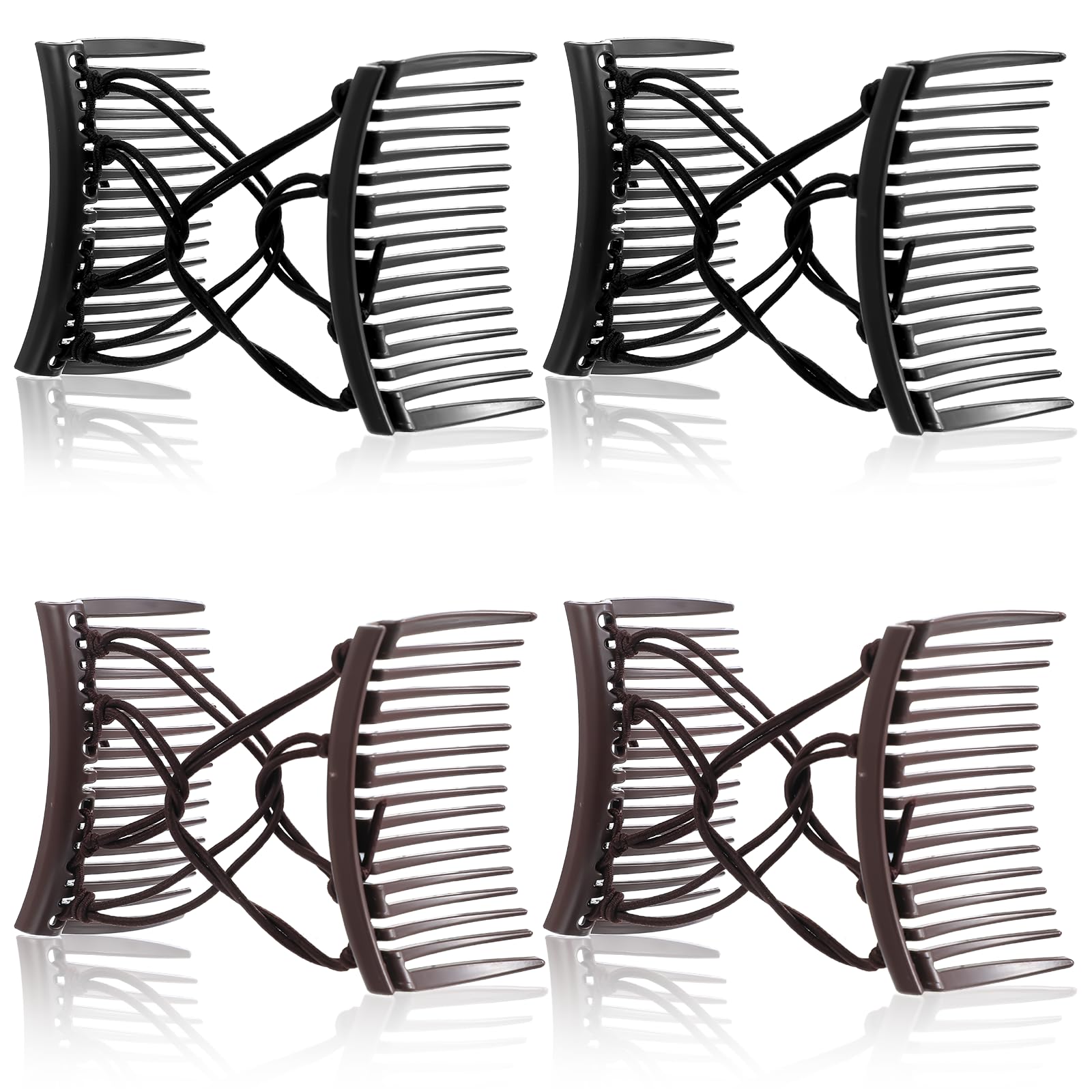 Qianyu 4 Pieces Elastic Magic Hair Comb Adjustable Stretchy No Crease Hair Pins Vintage Double Hair Bun Clips Hairstyle Comb Hair Accessories for Women Girls Curly Thick Wavy Hair Ponytail