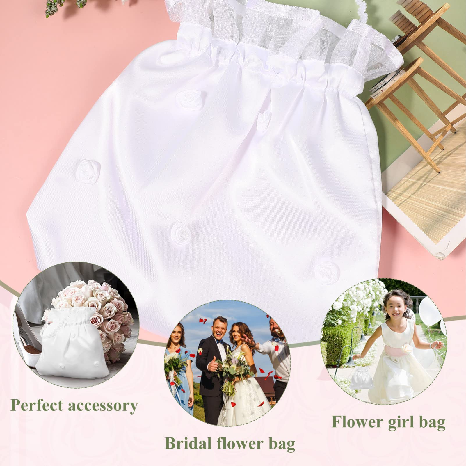 Alipis Bridal Dolly Bag White Satin Flower Decorated Handbag Bridesmaid Purse for Wedding Day Essentials 8.66X8.27X0.20In - Image 4