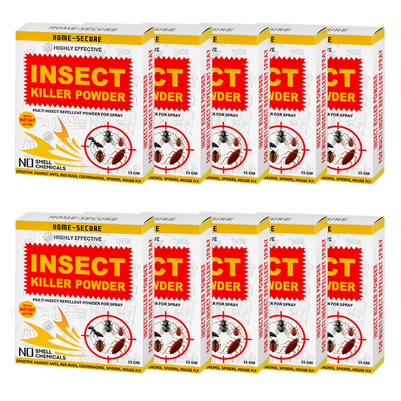 Home-Secure Insect Killer Powder | Make 2.50 Liters All Insect Killer Spray | Non-Toxic, Smell Free, Long Lasting | Eco-Friendly Repellent Kills Ant, Cockroach, Bed Bugs, Spider, Fly-Pack of 5 (B0DC7528QH) Amazon Price History, Amazon Price Tracker