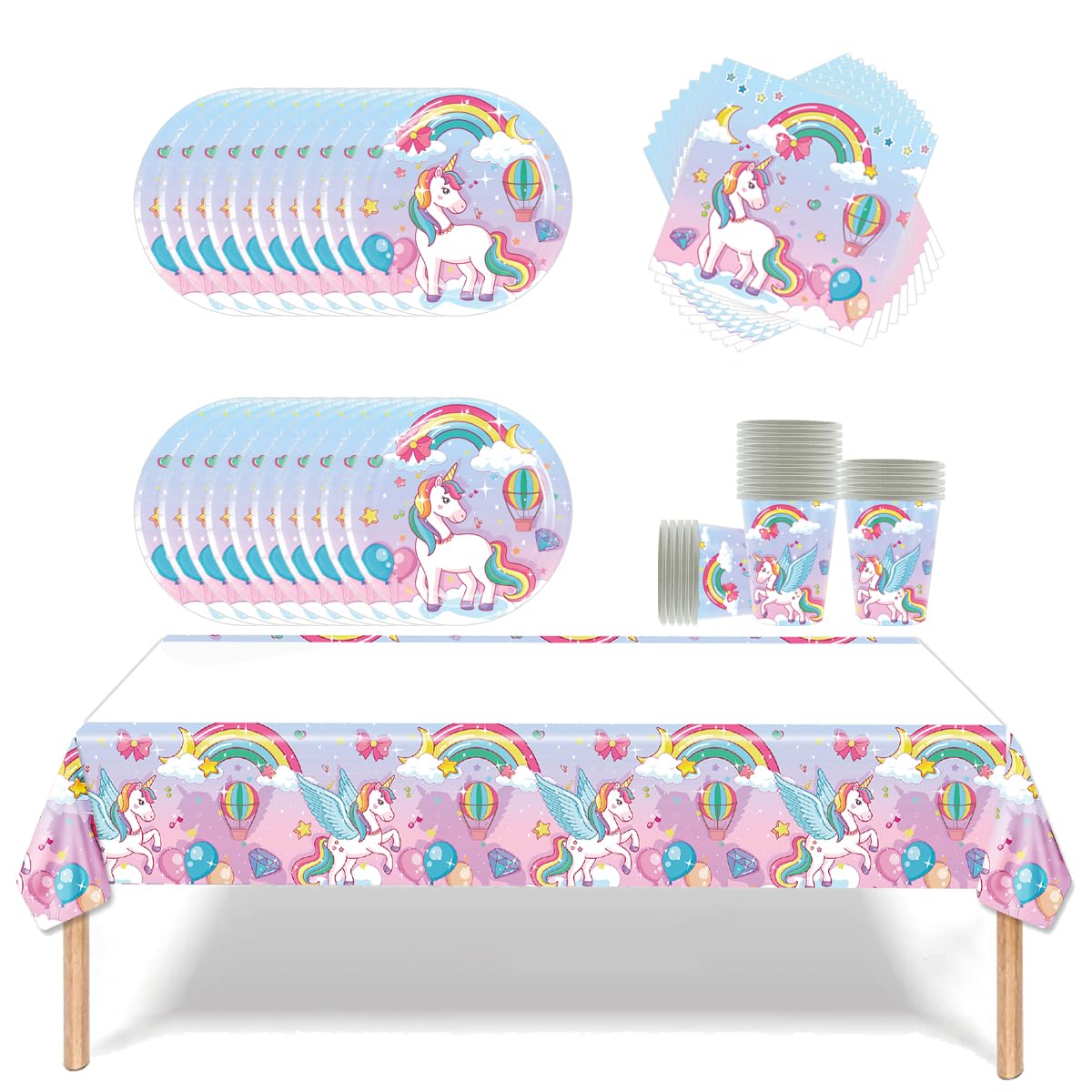61 pezzi di stoviglie per feste unicorno, Set di decorazioni per la stoviglie della festa di compleanno dei bambini, Per battesimi e anniversari, per 20 persone