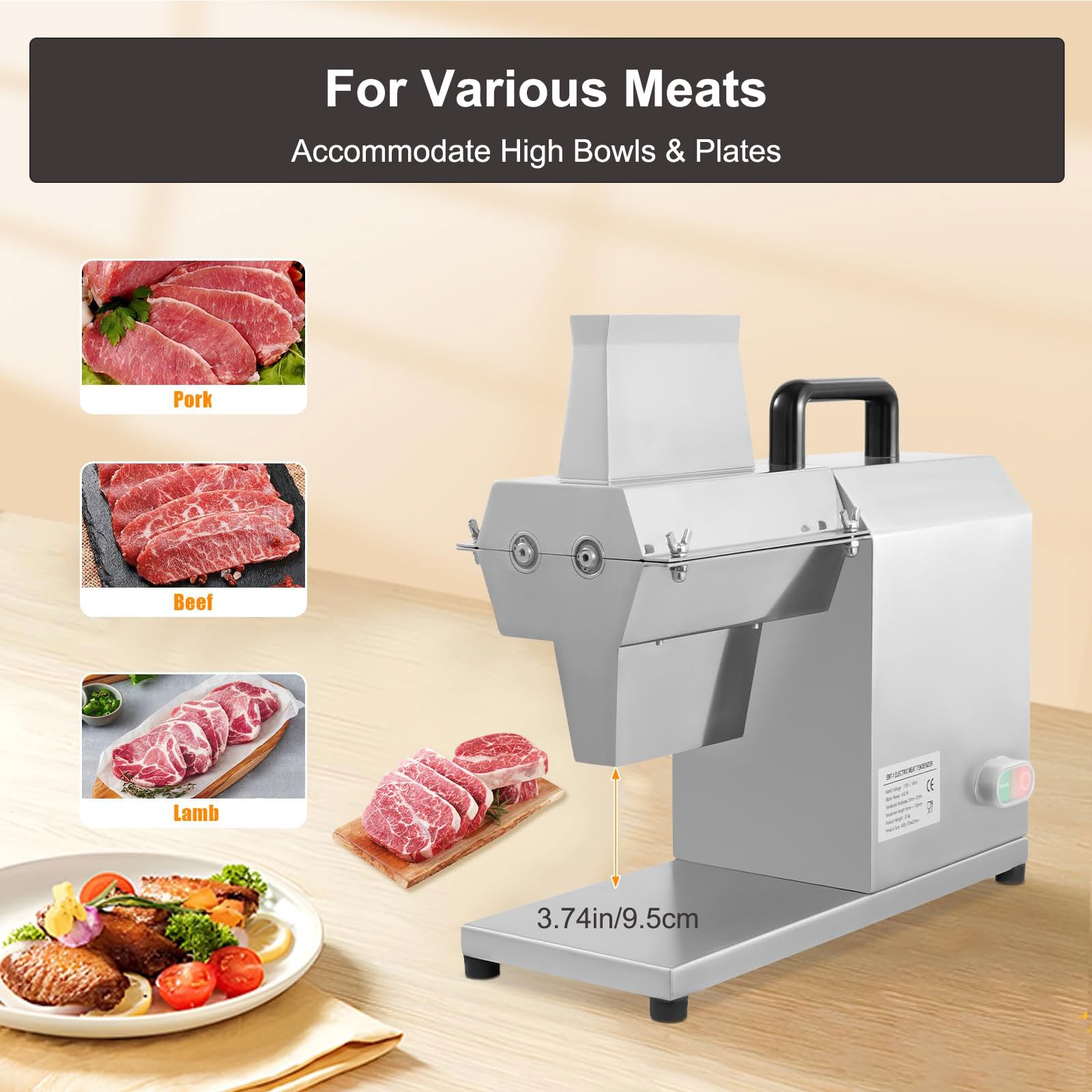 Batticarne elettrico, in acciaio inox, ad alta velocità, per carne di manzo, tacchino, pollo, maiale e pesce